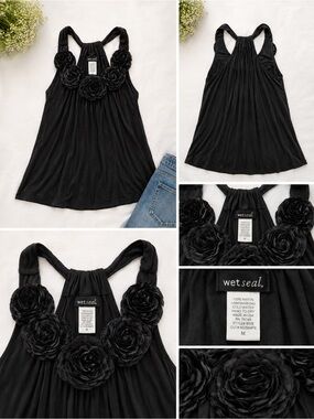 Wet Seal Black Rosette Racerback Tank